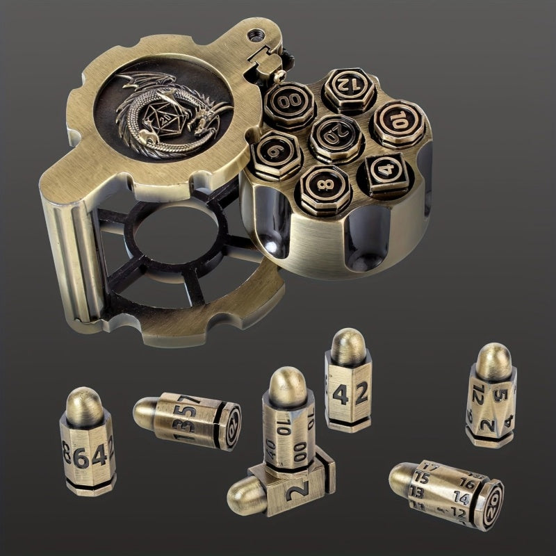 Warhammer 40K D&D War Game Accessories Rotating Revolver Metal polyhedron Bullet Dice Set