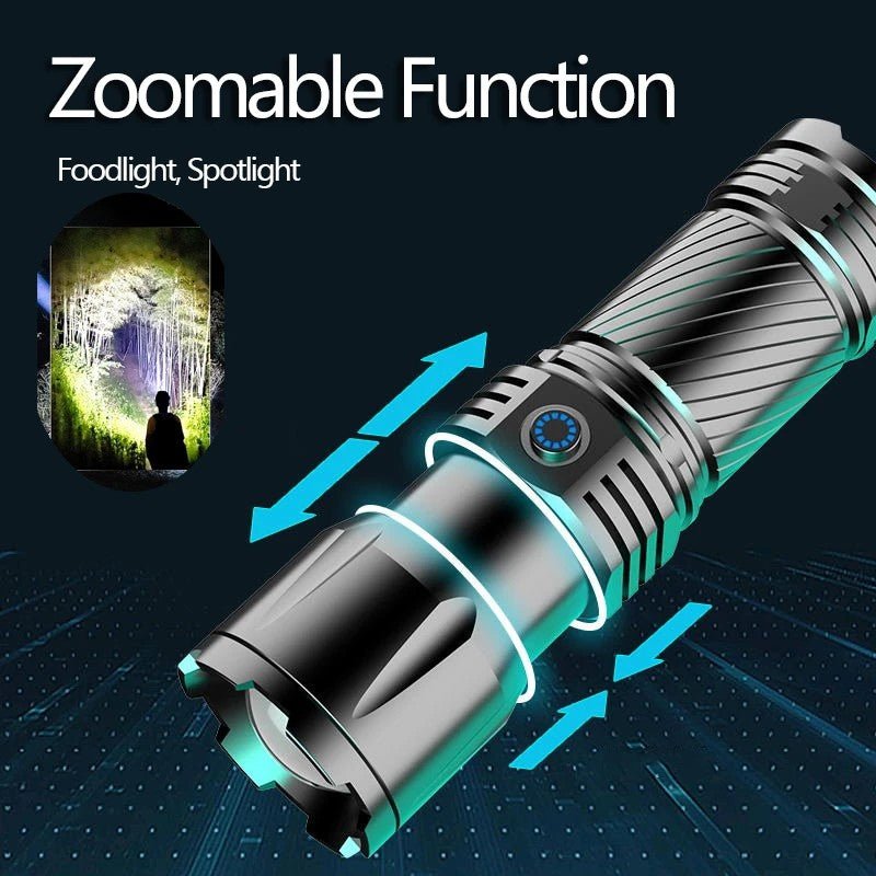 5000 Meters Long Throw LED Flashlight Typ - C Rechargeable Outdoor Zoom Flashlight - hakatoy