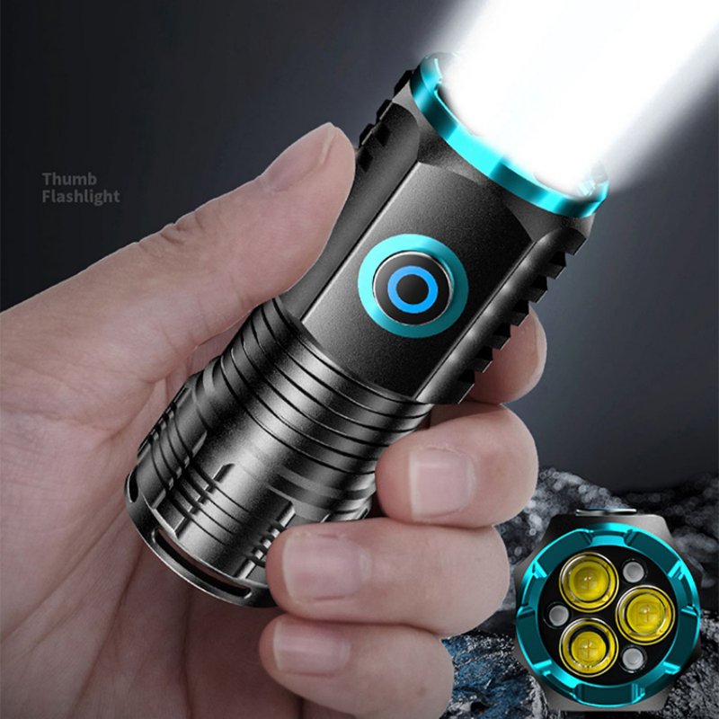 Mini Strong Triple LED Flashlight Small Torch Floodlight Self Defense Keychain Light Fishing Lamp