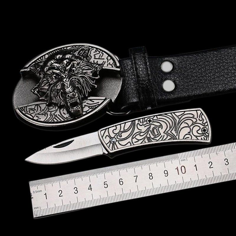 Tactical Self-defense Belt Buckle with Knife Men Leather Belt Hide Self-defense Knife