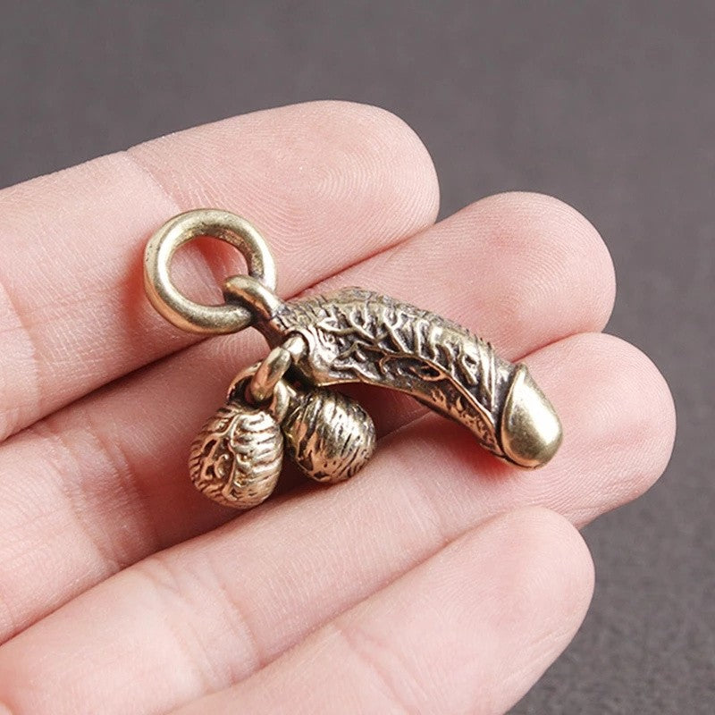 Funny Creative Brass Copper Key Chain Pendants Mini Male Genitals Car Keychain Ring Gifts