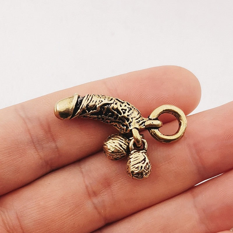 Funny Creative Brass Copper Key Chain Pendants Mini Male Genitals Car Keychain Ring Gifts