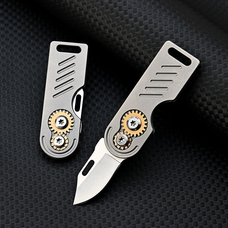 Innovative Titanium Alloy Gear Folding Knife High Hardness D2 Steel Knife EDC Keychain Pocket Knife