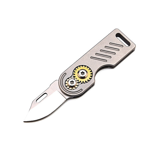 Innovative Titanium Alloy Gear Folding Knife High Hardness D2 Steel Knife EDC Keychain Pocket Knife