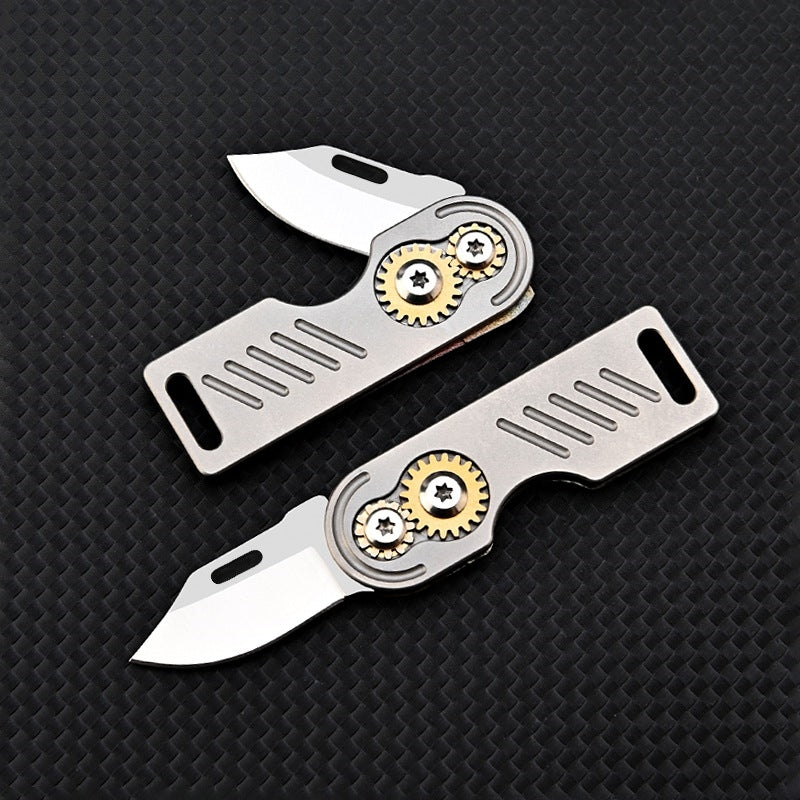 Innovative Titanium Alloy Gear Folding Knife High Hardness D2 Steel Knife EDC Keychain Pocket Knife