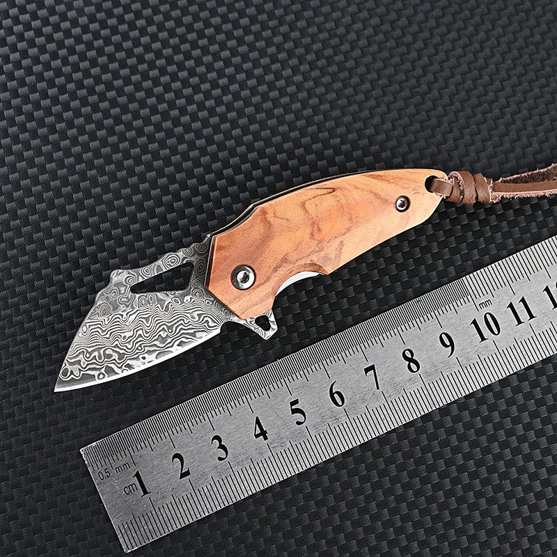 Olive Wood Handle Damasque Steel Sharp Folding Knife EDC High Hardness Outdoor Hunting Self-defense Portable Knife Meat Kitchen Fruit Knife