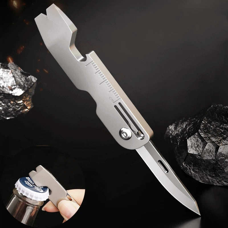 Multifunctional keychain Ti Folding Knife Crowbar Bottle Opener EDC Gadgets