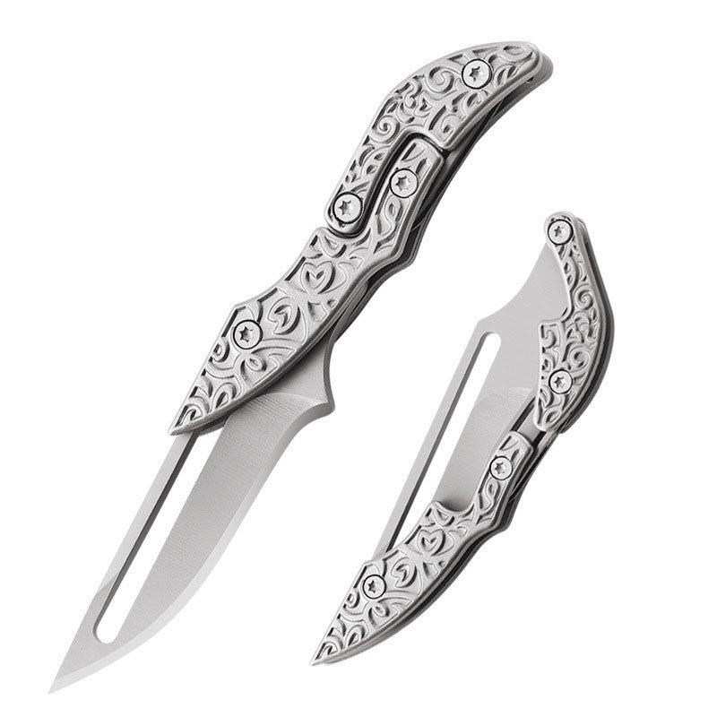 Cool Folding Pocket Knife for Men Stainless Steel Embossment Handle Magic Folding Knife - hakatoy