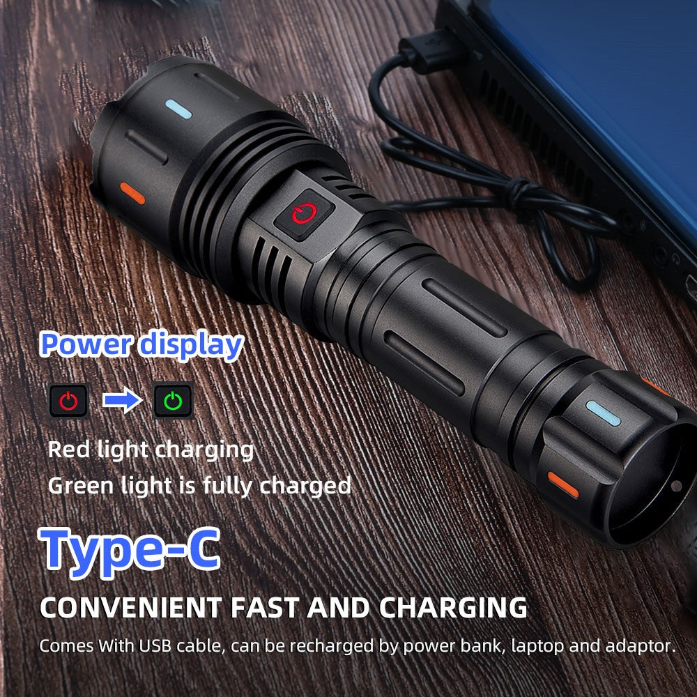 Super Bright Rechargeable Zoom LED Tactical Flashlight 30W Type-C Rechargeable Torch