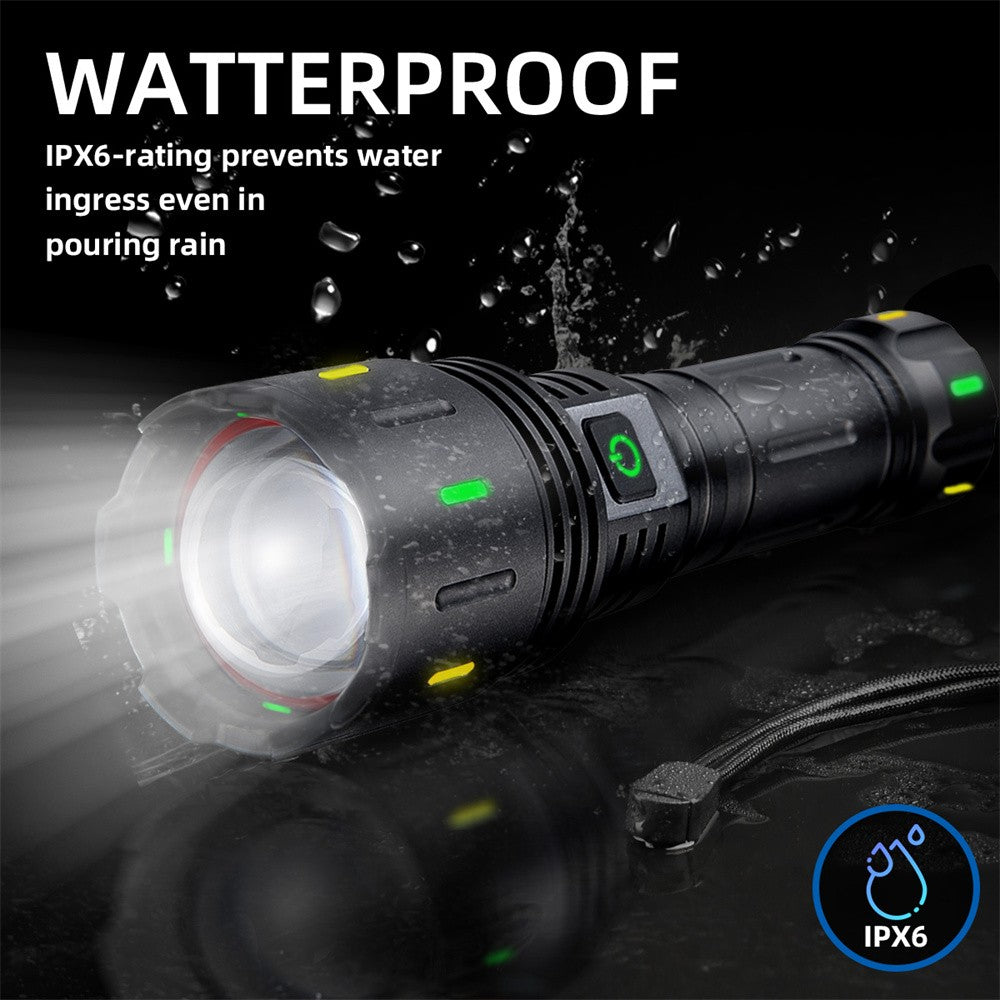 Super Bright Rechargeable Zoom LED Tactical Flashlight 30W Type-C Rechargeable Torch