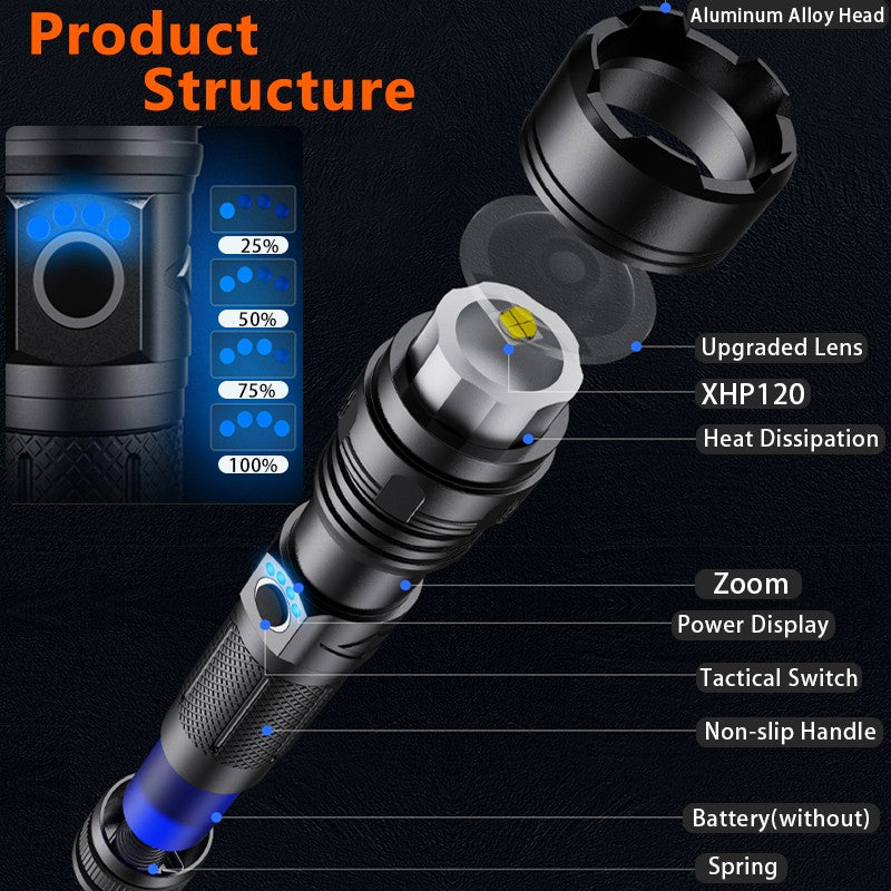 Powerful LED Flashlight Zoomable Tactical Flashlight Portable & Rechargeable