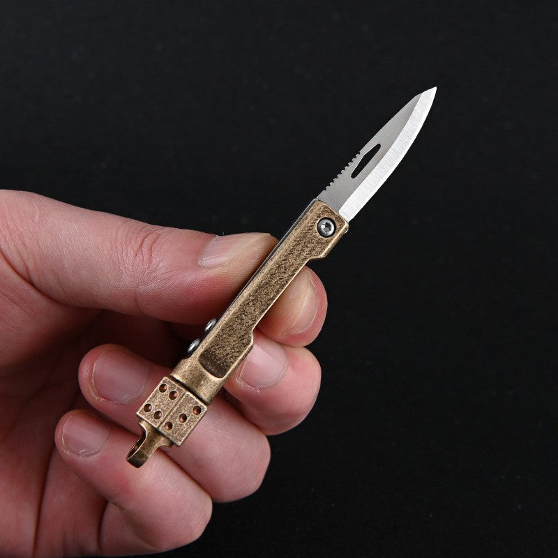 Mini Brass Dice Gyro Folding Knife EDC Unboxing Portable Knife Keychain