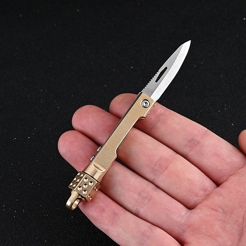 Mini Brass Dice Gyro Folding Knife EDC Unboxing Portable Knife Keychain