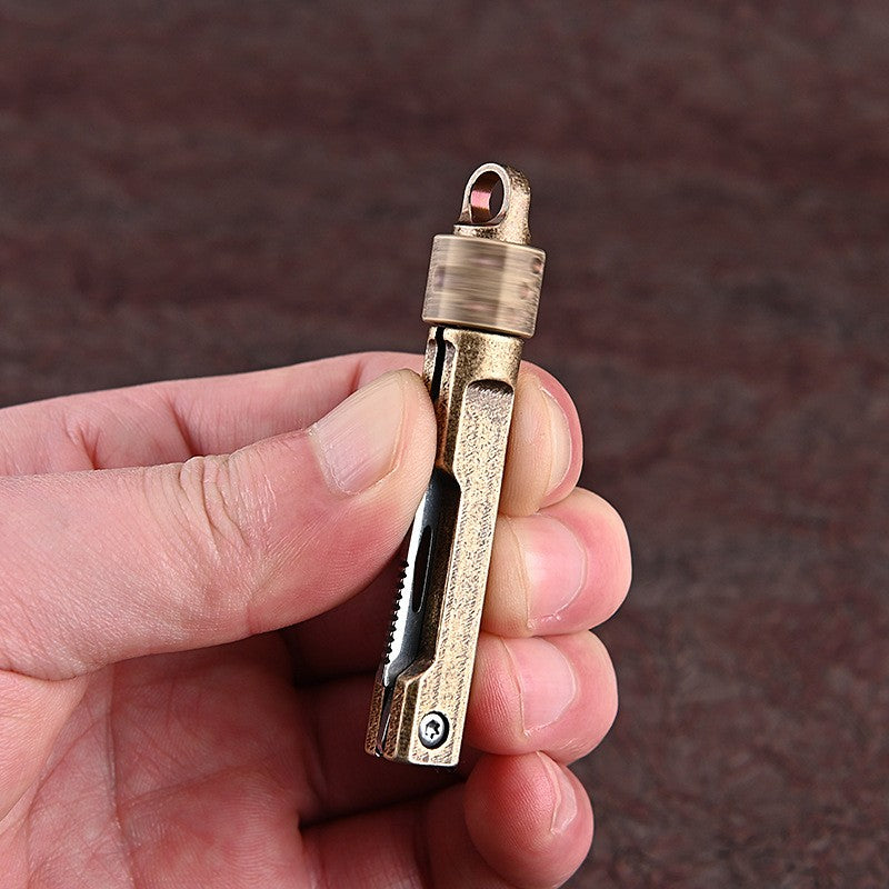 Mini Brass Dice Gyro Folding Knife EDC Unboxing Portable Knife Keychain