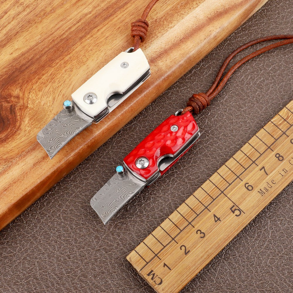 Mini Damascus Magic Bean Folding Knife Ox bone handle Mini Tactical Outdoor Knife