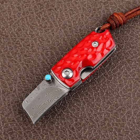 Mini Damascus Magic Bean Folding Knife Ox bone handle Mini Tactical Outdoor Knife