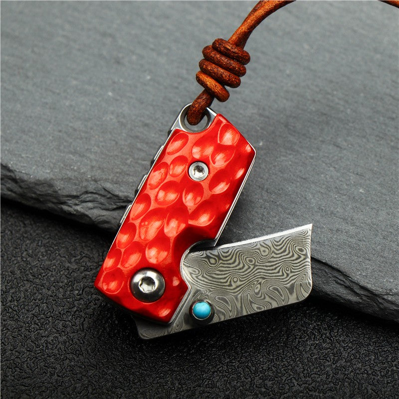 Mini Damascus Magic Bean Folding Knife Ox bone handle Mini Tactical Outdoor Knife