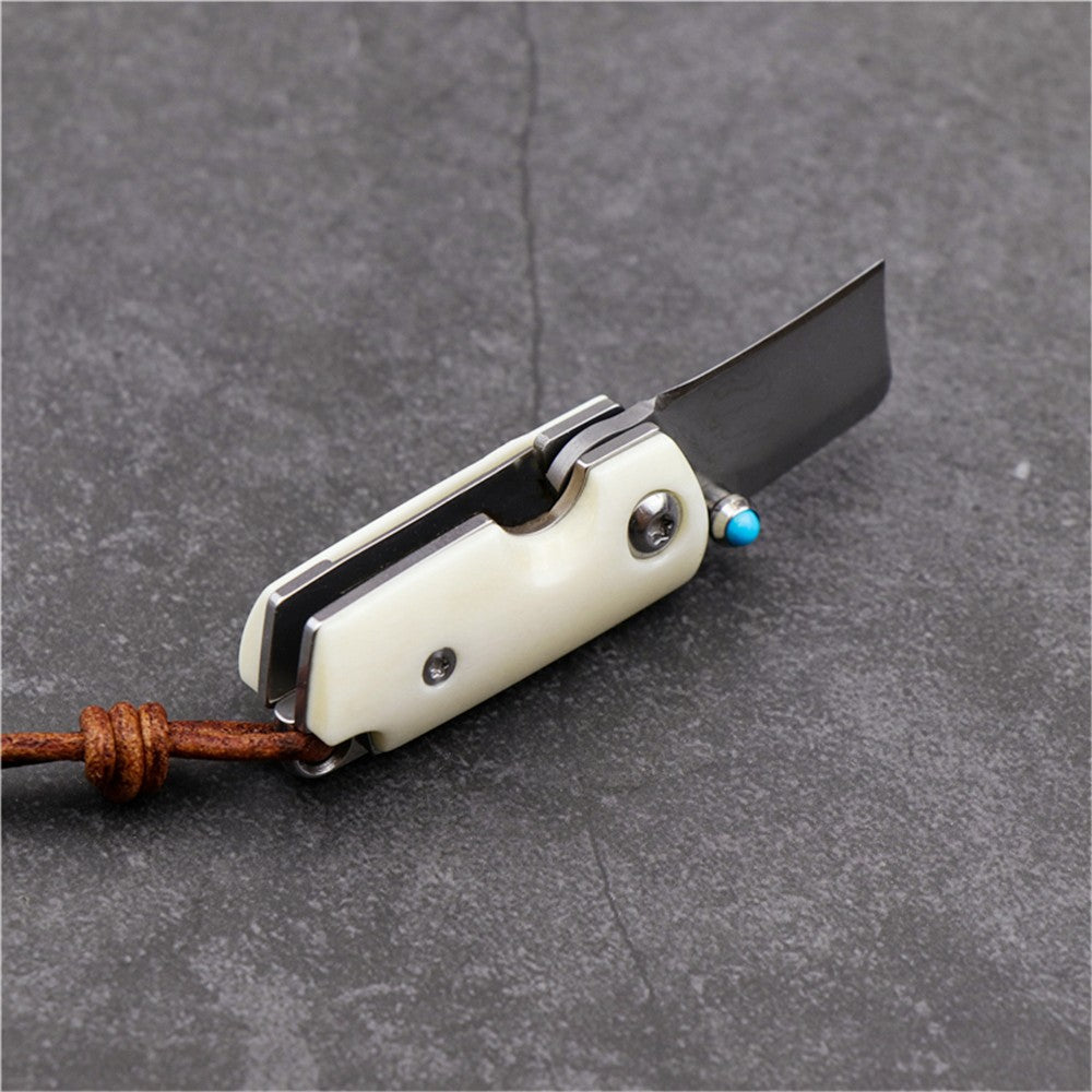 Mini Damascus Magic Bean Folding Knife Ox bone handle Mini Tactical Outdoor Knife