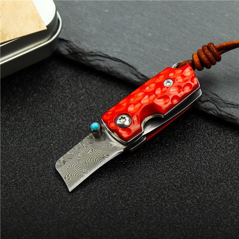 Mini Damascus Magic Bean Folding Knife Ox bone handle Mini Tactical Outdoor Knife