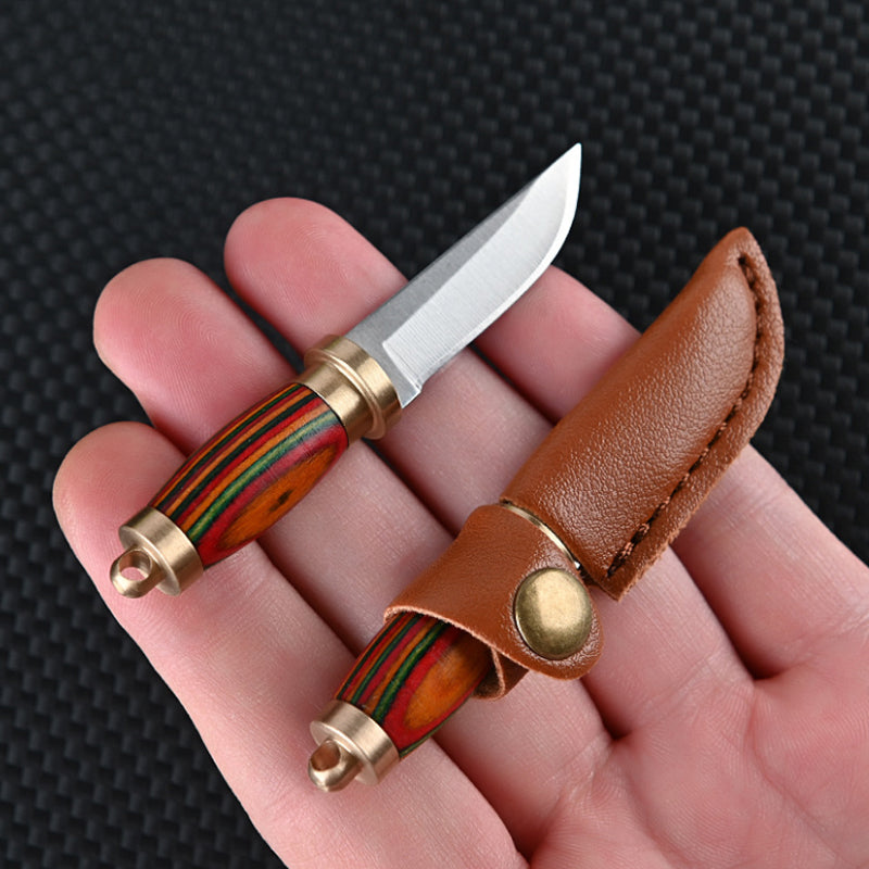 New Straight Small Wood Knife Portable Stainless-Steel Blade Keychain EDC Survival Tools