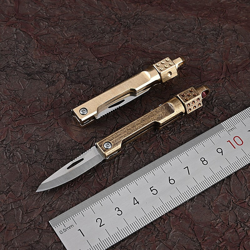 Mini Brass Dice Gyro Folding Knife EDC Unboxing Portable Knife Keychain