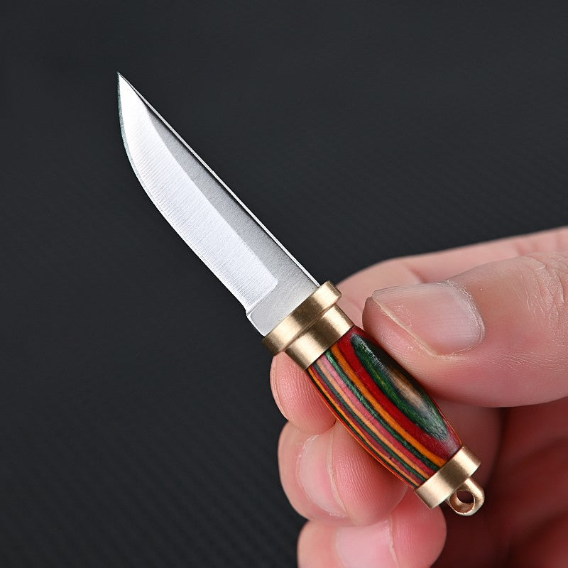 New Straight Small Wood Knife Portable Stainless-Steel Blade Keychain EDC Survival Tools