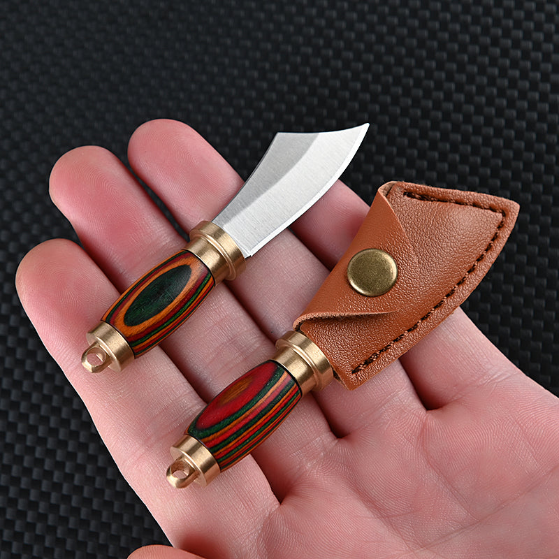 New Straight Small Wood Knife Portable Stainless-Steel Blade Keychain EDC Survival Tools