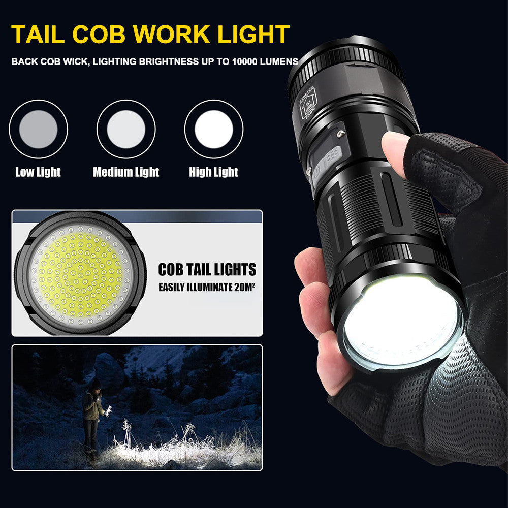 New Rechargeable Flashlights Super Bright LED Flashlights With COB Work Light