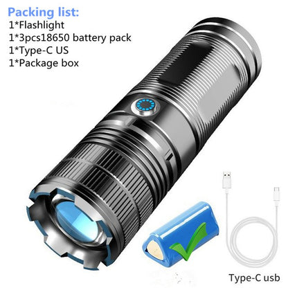 Powerful 30W LED Flashlight Spotlight Long-Range Torch Rechargeable TYPE-C