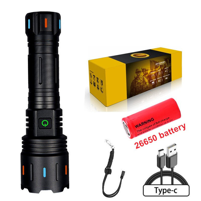 Super Bright Rechargeable Zoom LED Tactical Flashlight 30W Type-C Rechargeable Torch