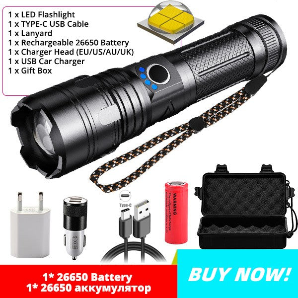 Powerful LED Flashlight Zoomable Tactical Flashlight Portable & Rechargeable