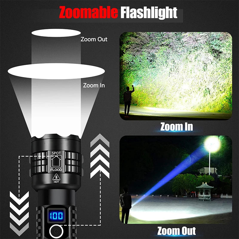 Super Bright High Power Led Flashlights Power Bank Tactical Flash Light Torch with Power Display