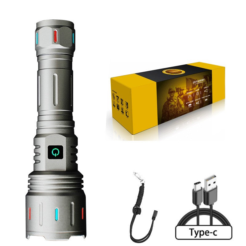 Super Bright Rechargeable Zoom LED Tactical Flashlight 30W Type-C Rechargeable Torch