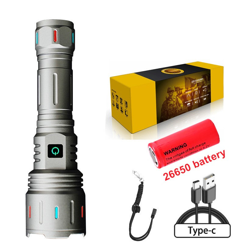 Super Bright Rechargeable Zoom LED Tactical Flashlight 30W Type-C Rechargeable Torch