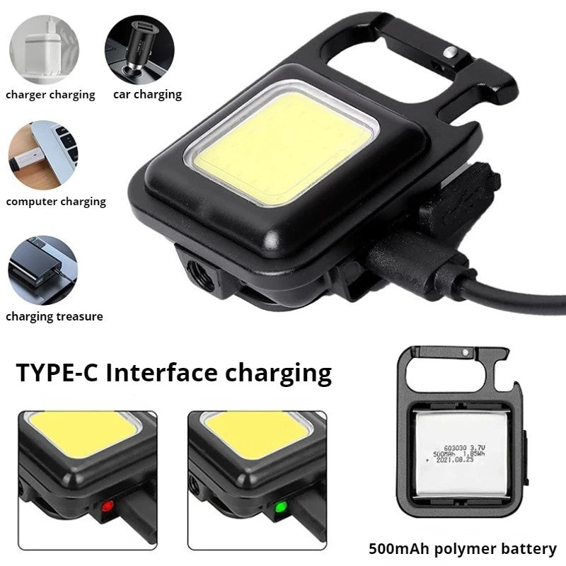 Mini LED Working Light Multifunctional Glare COB Keychain Light Rechargeable Portable Flashlight