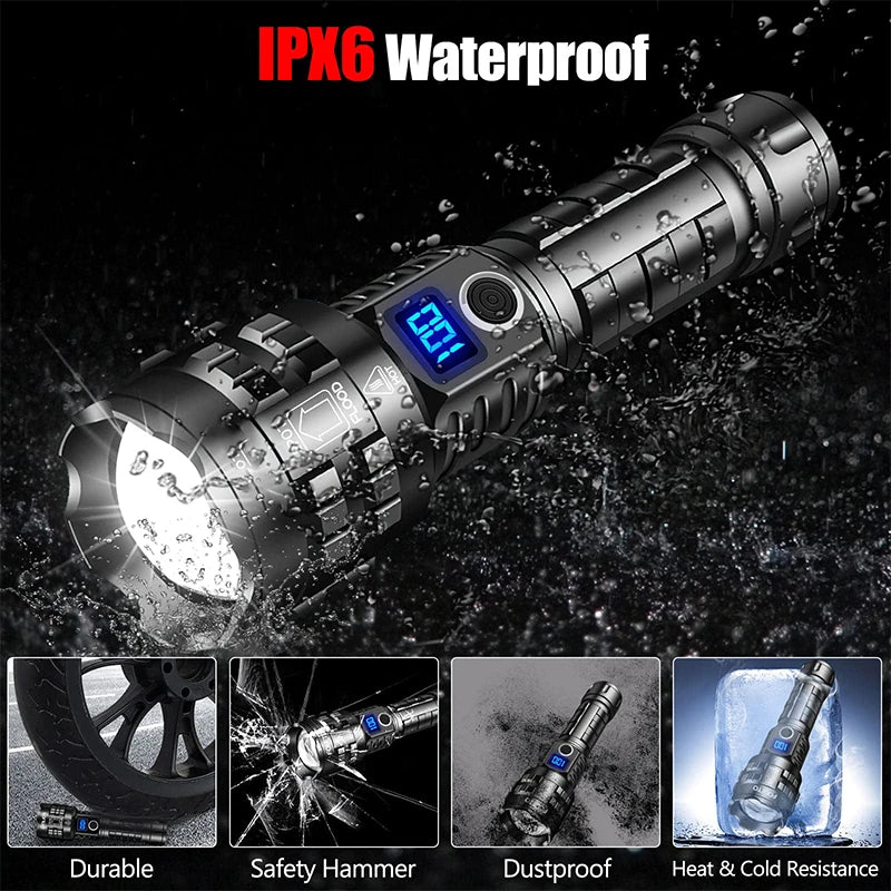 Super Bright High Power Led Flashlights Power Bank Tactical Flash Light Torch with Power Display